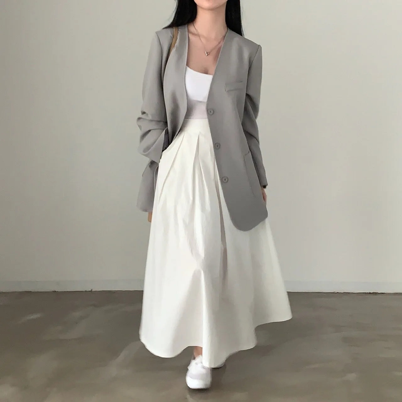 2024 Women Elegant White Long Skirts High Waist A-Line Cotton Maxi Skirts Women Casual Skirts