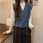 Xpqbb Spring Autumn New V-neck Knitted Vest Women Vintage Sleeveless Sweater Waistcoat Female Korean Chic Cropped Knit Tops