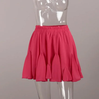 Talenza Women's White Mini Skirt A Line High Waist Sexy Cute Ruffle Retro Tennis Skirt Black Elastic Waist Short Skirt Summer