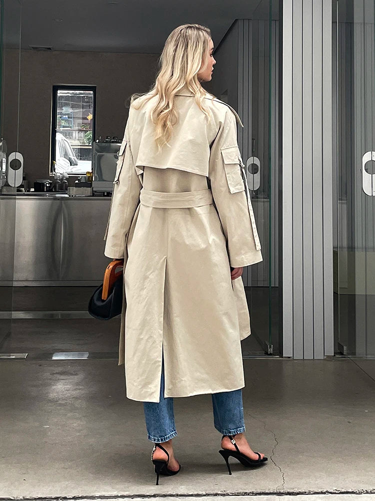 2024 Spring Fall New Korea style Women's Oversized Cotton Long Trench Coat With Belt  Casual Female Windbreaker