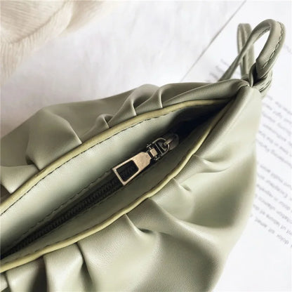 Fashion Women Shoulder Bag New Arrival Crossbody Bag Female Solid Color Pleated Design Ladies Bag Mini Zipper Cloud Bag For Girl
