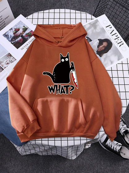 Hoody Little Black Cat And Knife Sweatshirt With Hooded Woman Oversized Aesthetic Hoodie Womens Winter Female Cats Hoodies