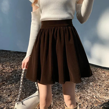 Winter Velvet Skirts New Design 2024 New Year Spring Japan Girls Chic Fashion Elastic Waist Mini Skirt
