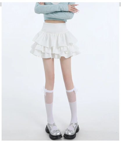 Seoulish Spring Summer Women's Cake Short Skirts 2025 New High Waist Vintage Black Korean Pleated Ball Gown Skirts Female