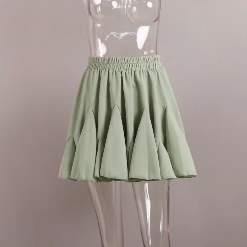 Talenza Women's White Mini Skirt A Line High Waist Sexy Cute Ruffle Retro Tennis Skirt Black Elastic Waist Short Skirt Summer