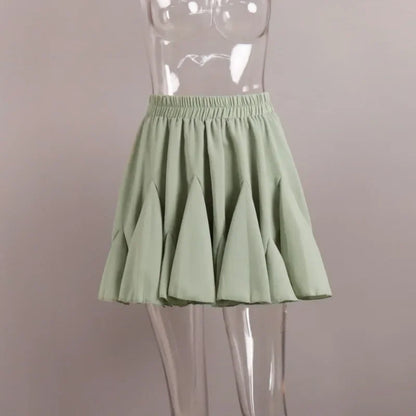 Talenza Women's White Mini Skirt A Line High Waist Sexy Cute Ruffle Retro Tennis Skirt Black Elastic Waist Short Skirt Summer