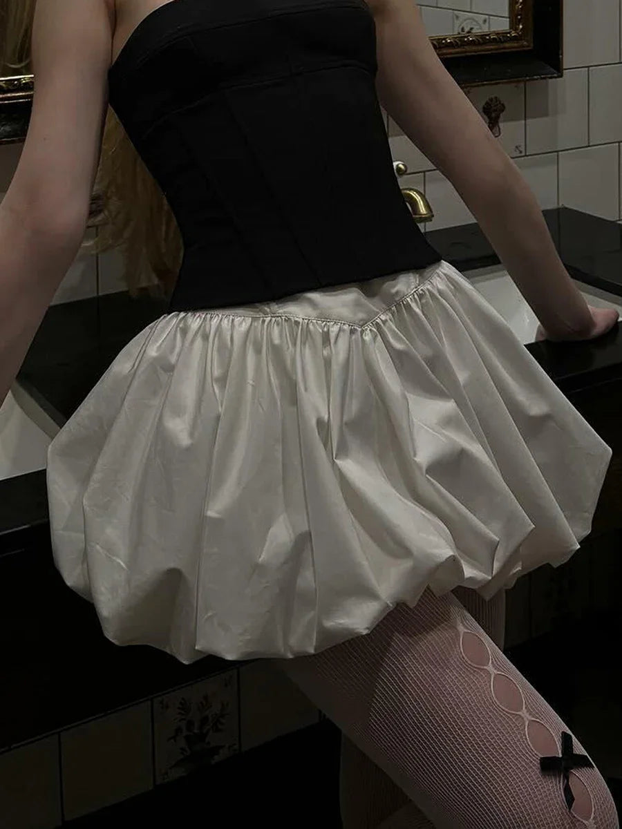 Women Y2K Bubble Skirt y2k Clothes Elegant Solid Color High Waist A Line Bud Mini Skirt 2000s Evening Party Skirts Streetwear