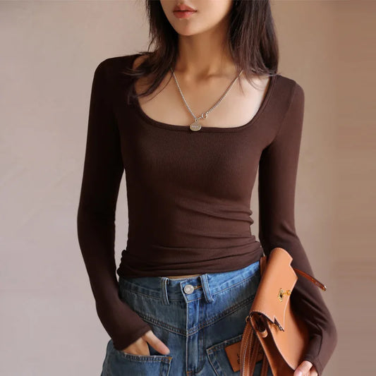 Women's T-shirts Modal Long Sleeve High stretch Slim Fit Bottoming Shirts Casual Autumn Warm Inner Top Knit Shirt