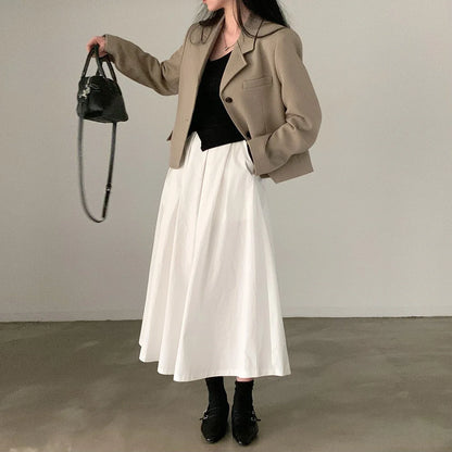 2024 Women Elegant White Long Skirts High Waist A-Line Cotton Maxi Skirts Women Casual Skirts