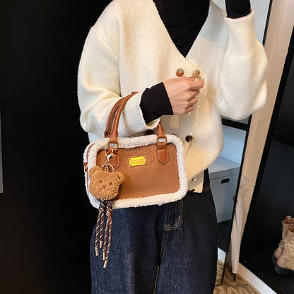 2024 Winter Lamb Woolen Handbag Women's Bag Designer Plush Handbag Fashion Casual Shoulder Messenger Bag Female Square bolsas