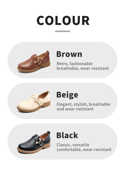 Loafers Women Spring Deep Single Shoes One Step Off Casual Shoes Leather Small Shoes British Style Platform Shoes Step-in