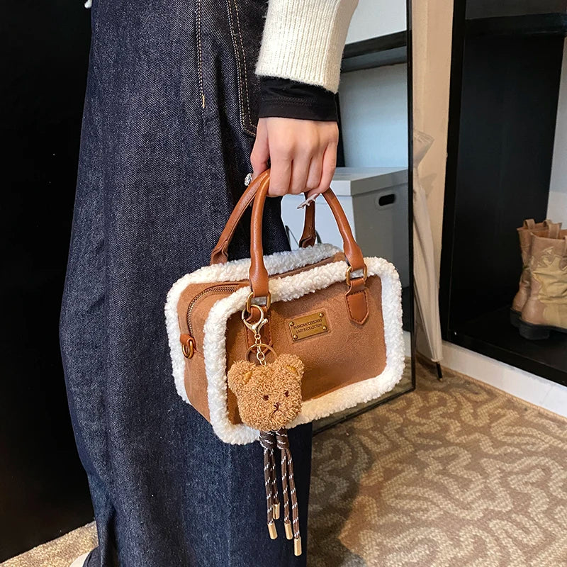 2024 Winter Lamb Woolen Handbag Women's Bag Designer Plush Handbag Fashion Casual Shoulder Messenger Bag Female Square bolsas