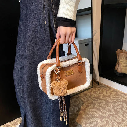 2024 Winter Lamb Woolen Handbag Women's Bag Designer Plush Handbag Fashion Casual Shoulder Messenger Bag Female Square bolsas