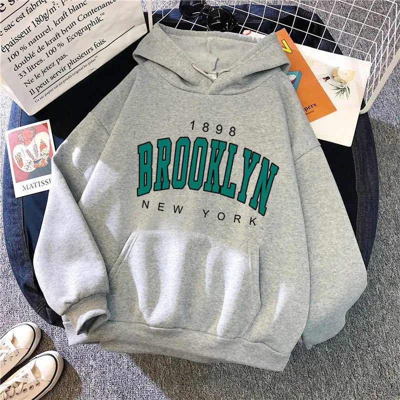 Spring and Autumn Winter New Fleece Loose Women's Hoodie Hot Selling Brooklyn Printed Couple Hoodie Sweatshirt Coat