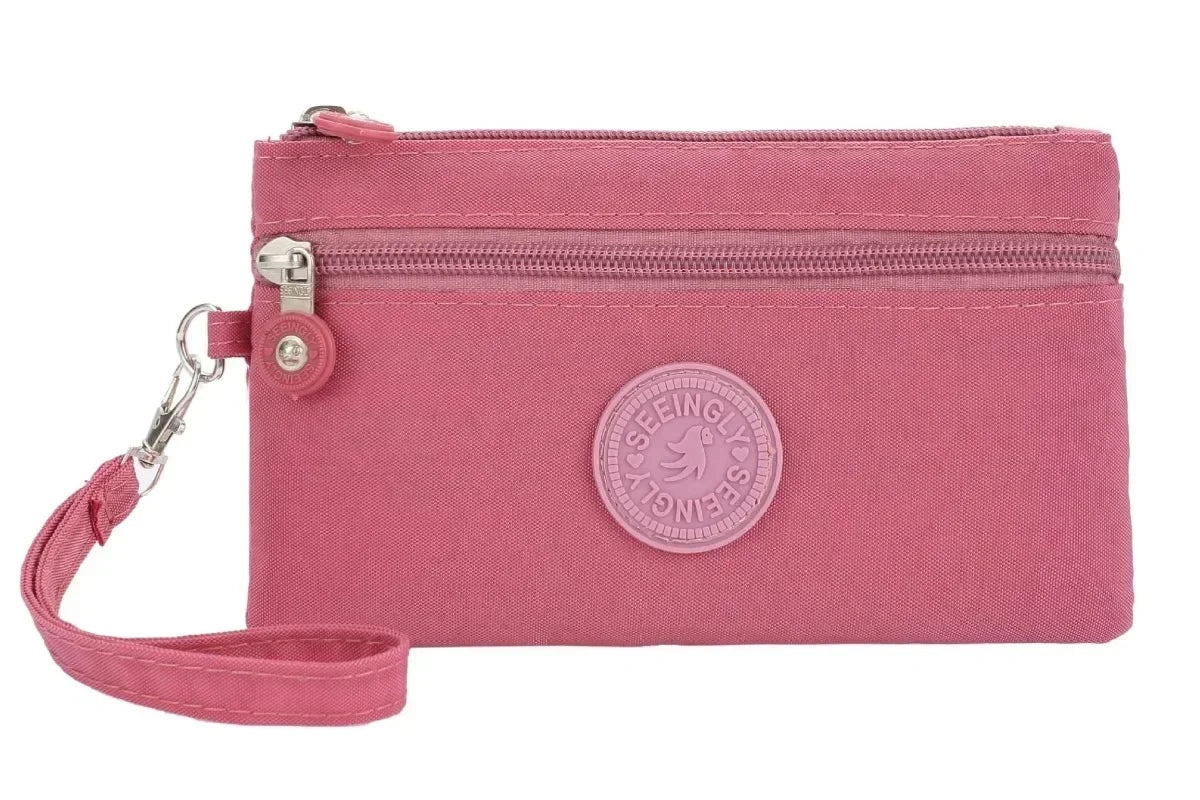 Nylon Solid Color Long Short Bank ID Credit Card Wallet Coin Keys Bags Purse Earphone Storage Bag Purse Pouch Double Zipper