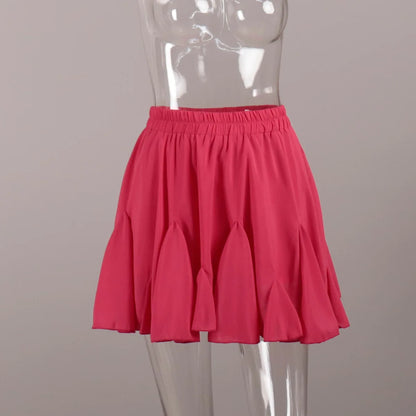 Talenza Women's White Mini Skirt A Line High Waist Sexy Cute Ruffle Retro Tennis Skirt Black Elastic Waist Short Skirt Summer