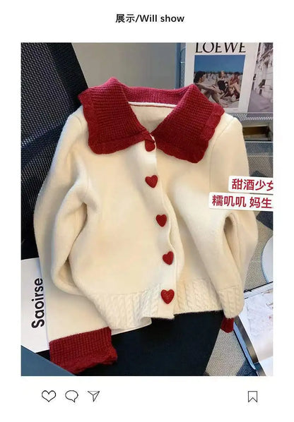 Japanese Gentle Sweater Coat Women Autumn and Winter Design Feeling Small Love Soft Glutinous Doll Neck Knitted Cardigan Female