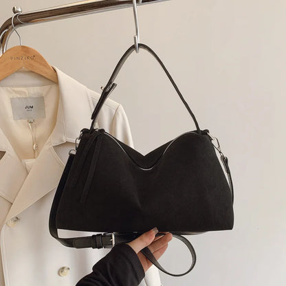 New Fashion Simple Fall Winter Spacious Boston Tote Bag Soft Matte Suede Design Women's Large Capacity Portable Hand Strap Bag