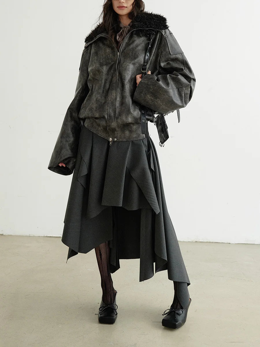 TWOTWINSTYLE Solid Patchwork Belt Loose Skirts For Women High Waiat Irregular Elegant Skirts Female Fashion Style Clothes New