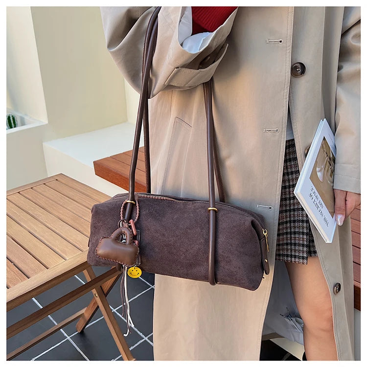 Stylish Design Exquisite Faux Suede Square Shoulder Bags Solid Zipper Personality 2025 Autumn & Winter New Armpit Bags for Women