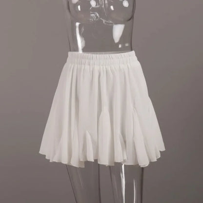 Talenza Women's White Mini Skirt A Line High Waist Sexy Cute Ruffle Retro Tennis Skirt Black Elastic Waist Short Skirt Summer