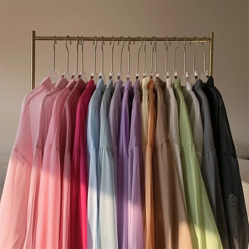 Oversized Shirt for Women Black White Thin Chiffon Collared Long Sleeve Button-Up Shirt Blouse Female Teen-girl Beach Cover Up