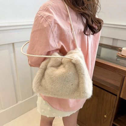 Handbag Faux Mink Plush Women's Bag Large Capacity Shoulder Bag Fall