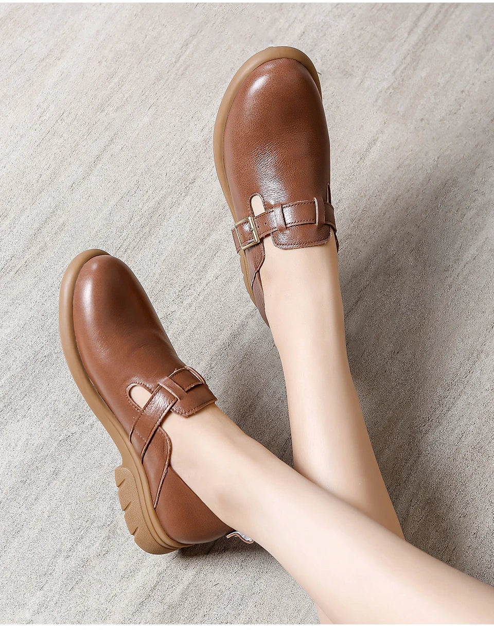 Loafers Women Spring Deep Single Shoes One Step Off Casual Shoes Leather Small Shoes British Style Platform Shoes Step-in