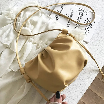Fashion Women Shoulder Bag New Arrival Crossbody Bag Female Solid Color Pleated Design Ladies Bag Mini Zipper Cloud Bag For Girl