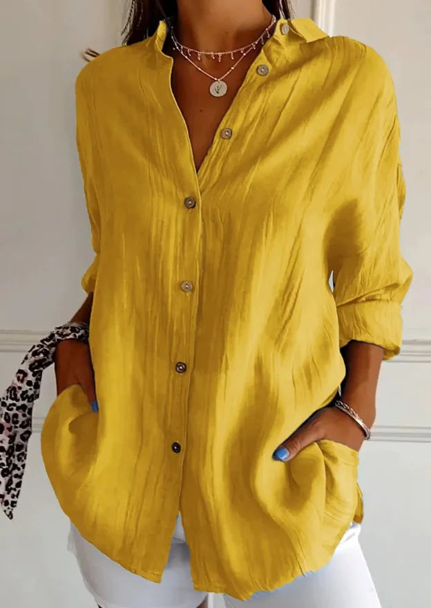 Shirt Women's Lapel Long Sleeve Solid Color Casual Single Breasted New Fashion Brown Black White Shirt Tops Blouses for Female