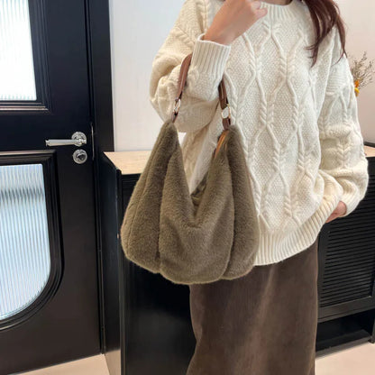 Autumn/Winter faux mink fur women's bag, commuter-friendly large-capacity tote bag, versatile handheld single-shoulder bags