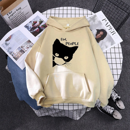 Hoody Little Black Cat And Knife Sweatshirt With Hooded Woman Oversized Aesthetic Hoodie Womens Winter Female Cats Hoodies