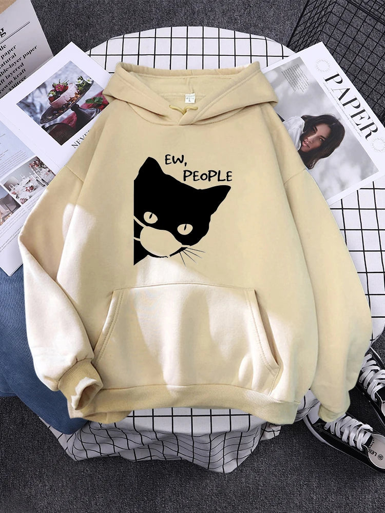 Hoody Little Black Cat And Knife Sweatshirt With Hooded Woman Oversized Aesthetic Hoodie Womens Winter Female Cats Hoodies