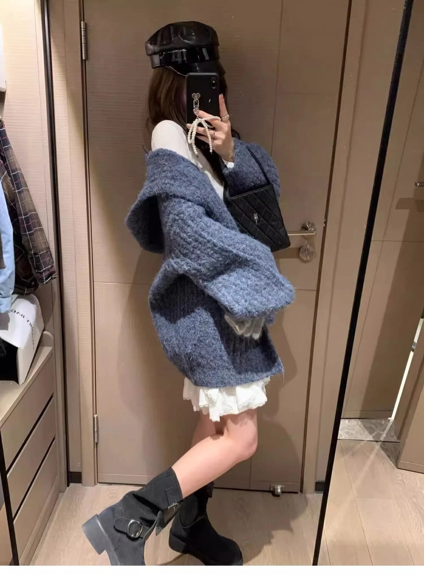 Winter Women Long Sleeve Loose Hooded Loose Knitted Coat Autumn Fashion Solid Color Sweater Elegant Casual Cardigan Knitwear