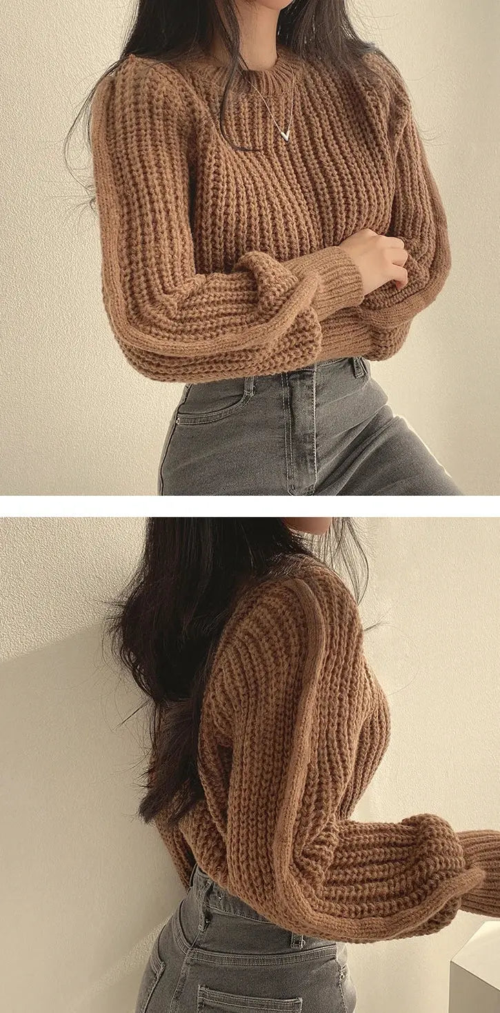 Loose Vintage Harajuku Lantern Long Sleeve Women Sweater Autumn Winter Knitwear Soft Warm Tops Chic Solid Femme Sweater