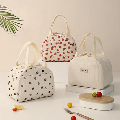Corduroy Lunch Bag Thermal Insulation Lunch Box Storage Handbag Multifunctional