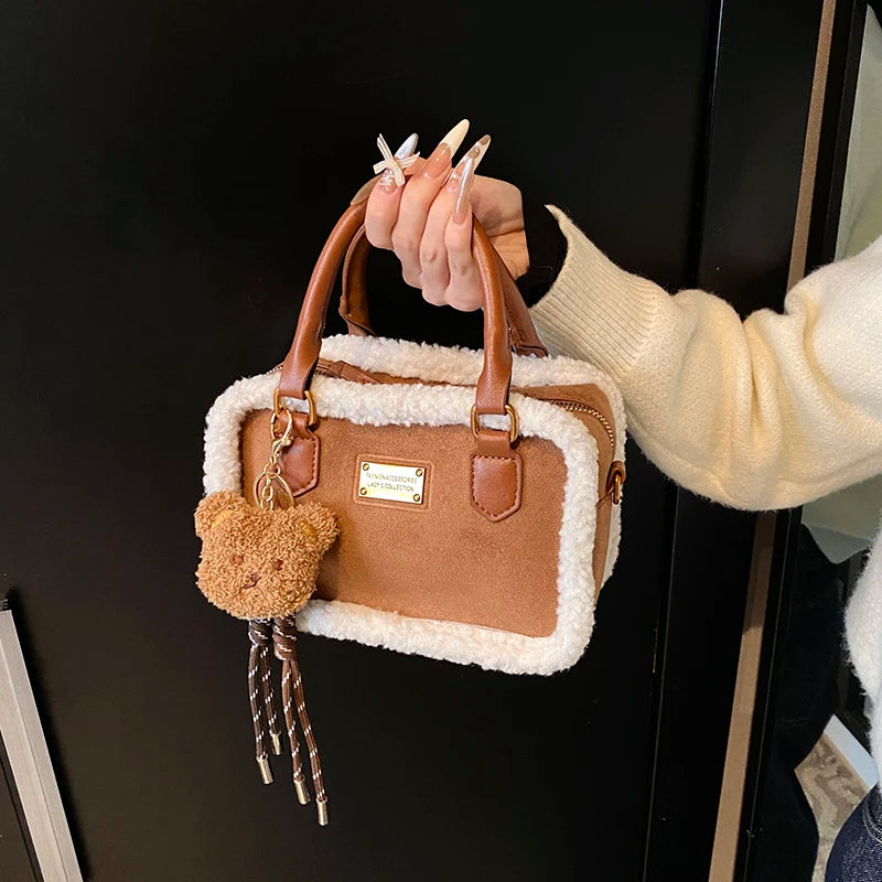 2024 Winter Lamb Woolen Handbag Women's Bag Designer Plush Handbag Fashion Casual Shoulder Messenger Bag Female Square bolsas