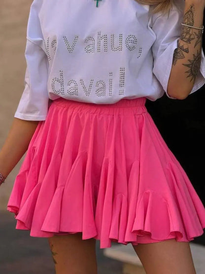 Talenza Women's White Mini Skirt A Line High Waist Sexy Cute Ruffle Retro Tennis Skirt Black Elastic Waist Short Skirt Summer