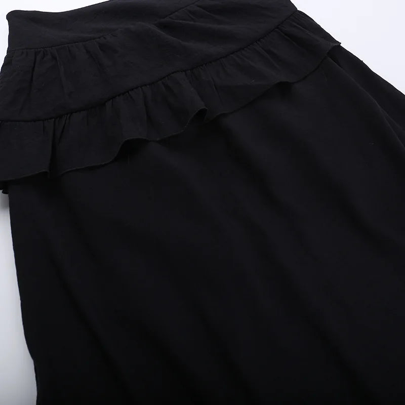 Cocktail Irregular Black Y2K Long Skirts for Women Vintage Elegant Fungus A-Line Midi Skirt New Fashion Summer Skirt Streetwear