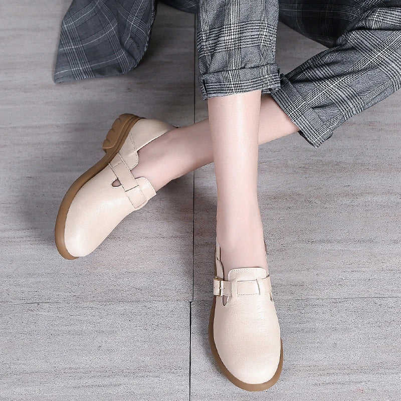 Loafers Women Spring Deep Single Shoes One Step Off Casual Shoes Leather Small Shoes British Style Platform Shoes Step-in