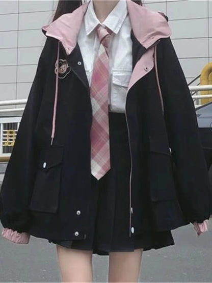 2024 Spring Autumn Hoodie Sweatshirt Women Tops Loose Casual Milk Print Hoodie Streetwear Girl Zip Up Jacket Japan Funny Female