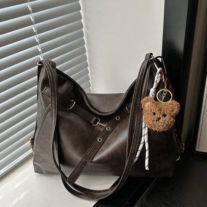 Retro Large Capacity Women's Tote Bag Fashionable Casual Double Shoulder Backpack for Autumn Winter New Arrival Trendy Handbags