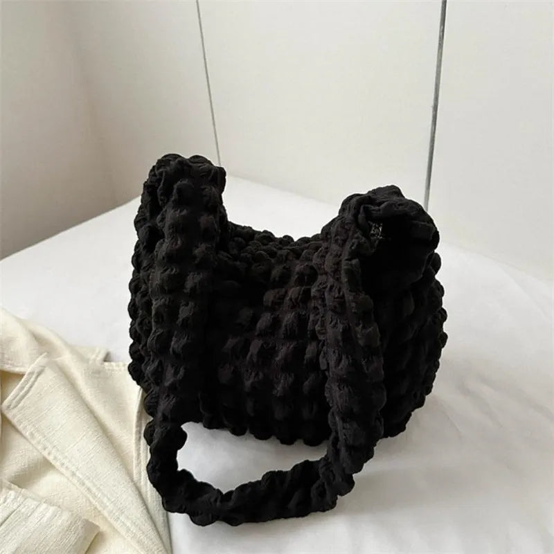 Crossbody Bag With Pleated Design Embroidered Plaid Shoulder Bag Underarm Bags Simple Large Capacity Quilted Tote Bags For Women