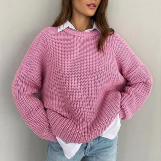 Casual O-neck Long Sleeve Sweater Blouse Office Lady Autumn Winter Fashion Elegant Solid Knitted Sweater For Women 2023 Female