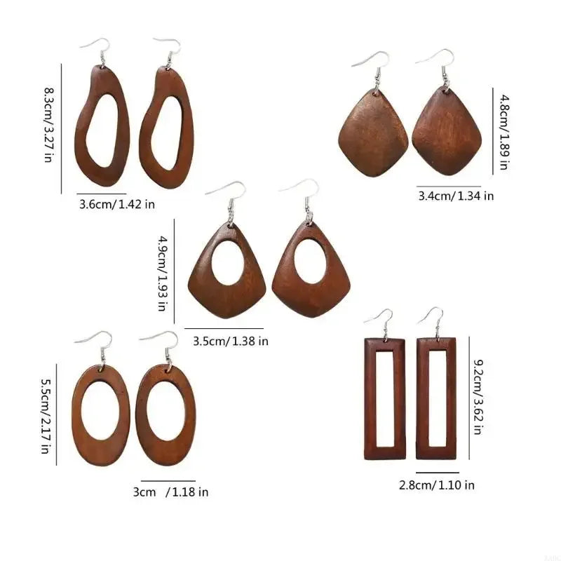 Classical Wooden Earrings For Women Geometric Long Perfect For Adding A Vintage To Fall And Winter Ensembles P9YF