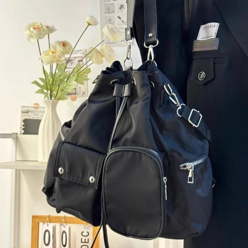 Sweet Cool Nylon Backpack Women's Lightweight Shoulder Crossbody Bag Dual Strap Casual Sle Fashionable Trendy Design Backpacks