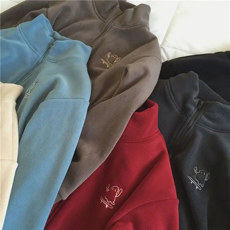 Autumn Winter Fleece Zipper Sweatshirt Jacket Women Clothing Embroidery Coats Warm Long Sleeve Cardigan Sport Outdoor Sweatshirt