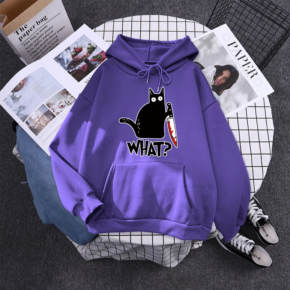 Hoody Little Black Cat And Knife Sweatshirt With Hooded Woman Oversized Aesthetic Hoodie Womens Winter Female Cats Hoodies