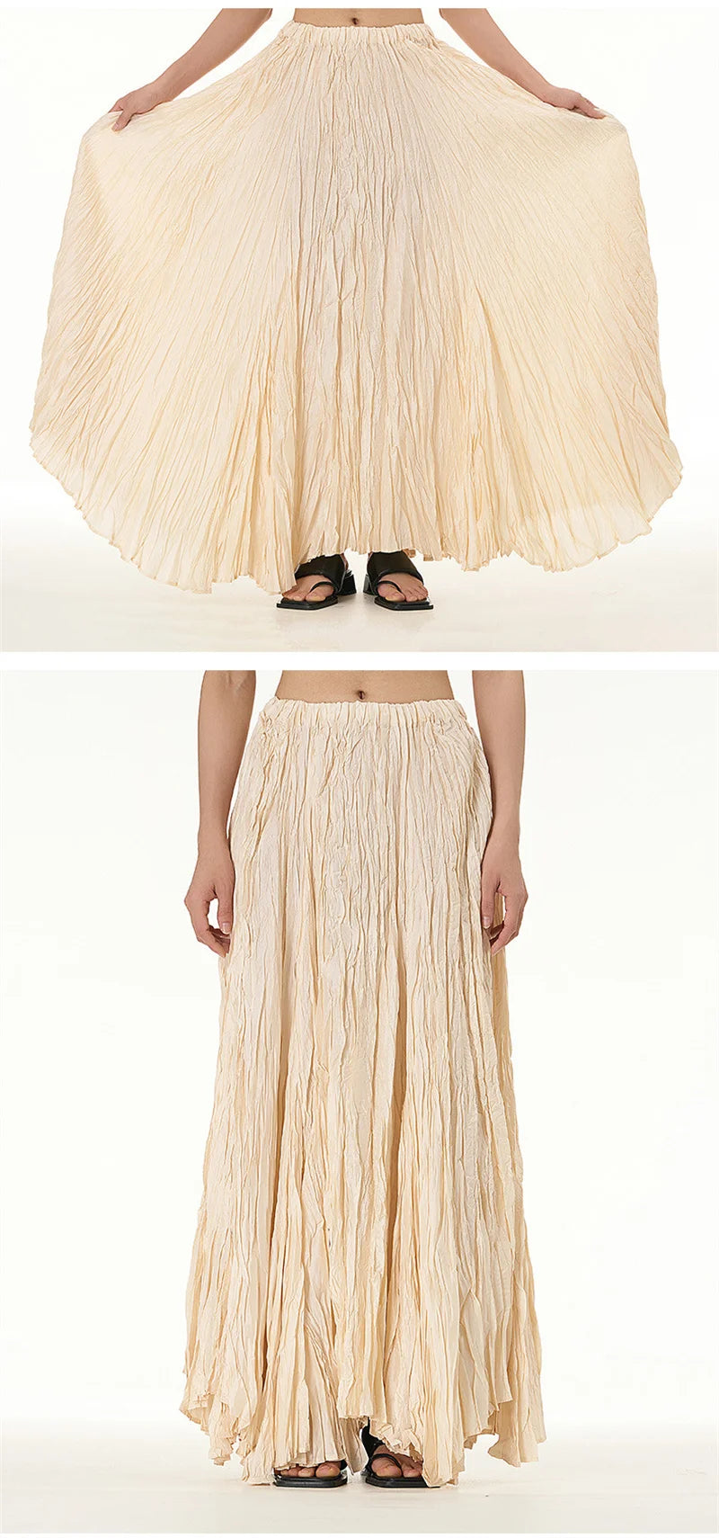 Elegant Drape Crumpled Skirts Women Summer Elastic Waist Big-Hem Long Skirts Large Size Loose Umbrella Skirts Female Streetwear