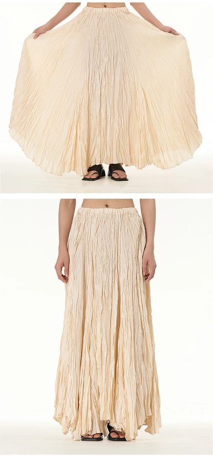 Elegant Drape Crumpled Skirts Women Summer Elastic Waist Big-Hem Long Skirts Large Size Loose Umbrella Skirts Female Streetwear